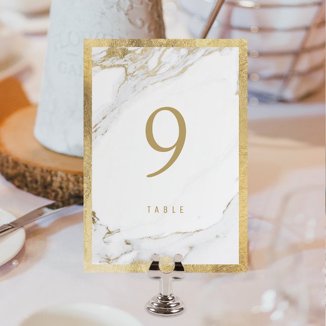 Imitate Goldfolie Marmor Moderne Hochzeitsszene Ti Tischnummer (Faux gold foil marble modern wedding table number)