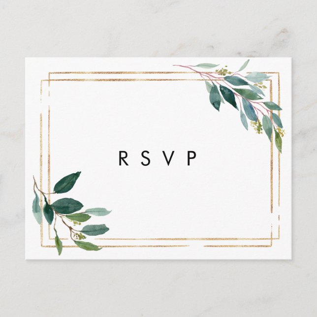 Imitate Goldgrün Hochzeit Rsvp Postkarte (Vorderseite)