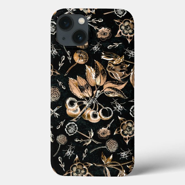 Imitate Goldkäfer Blume Blätter Kirschfrüchte Case-Mate iPhone Hülle (Rückseite)