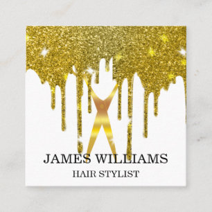 Imitate Goldschere Haar Stylist Tropfen Quadratische Visitenkarte