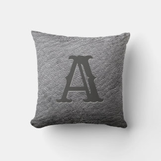 Imitate Grau-Leder-Monogramm Kissen