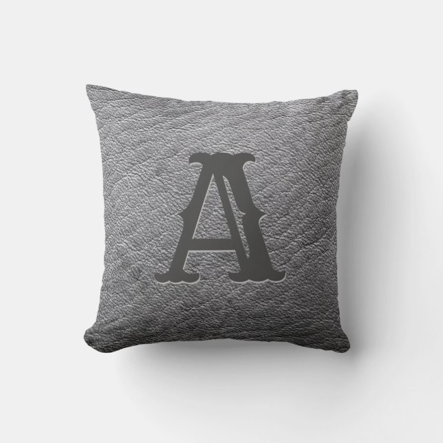 Imitate Grau-Leder-Monogramm Kissen (Vorderseite)