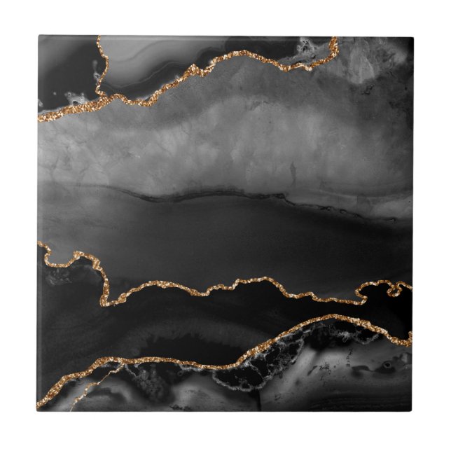 Imitate Grau Marmor Agate Golden Glitzer Schwarzer Fliese (Vorderseite)