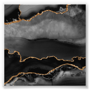 Imitate Grau Marmor Agate Golden Glitzer Schwarzer Fotodruck