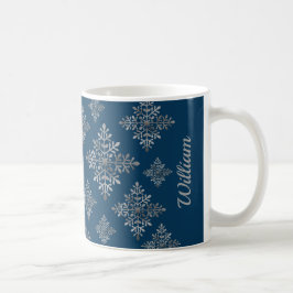 Imitate graue Schneeflocken auf blau (nicht echter Kaffeetasse