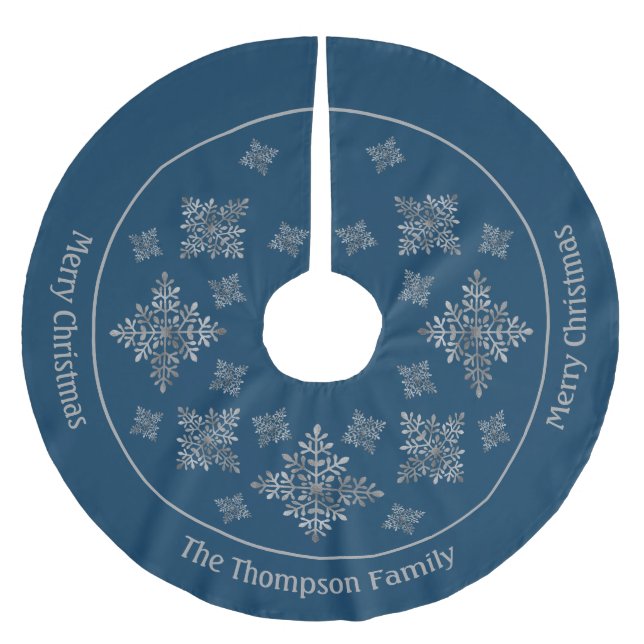 Imitate graue Schneeflocken auf blau (nicht echter Polyester Weihnachtsbaumdecke (Vorderseite)