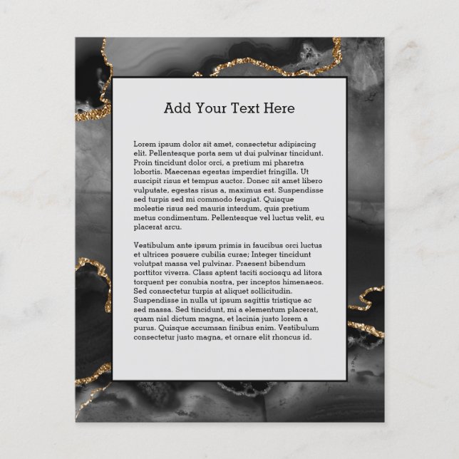 Imitate Gray Marbled Agate Golden Glitzer Schwarze Flyer (Vorne)