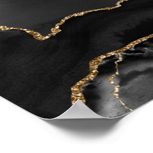 Imitate Gray Marbled Agate Golden Glitzer Schwarze Poster