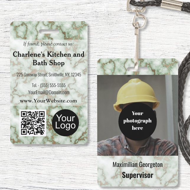Imitate Green Gold Marble ID Ausweis (Faux Green Gold Marble ID Badge by Office Accessories Shop)