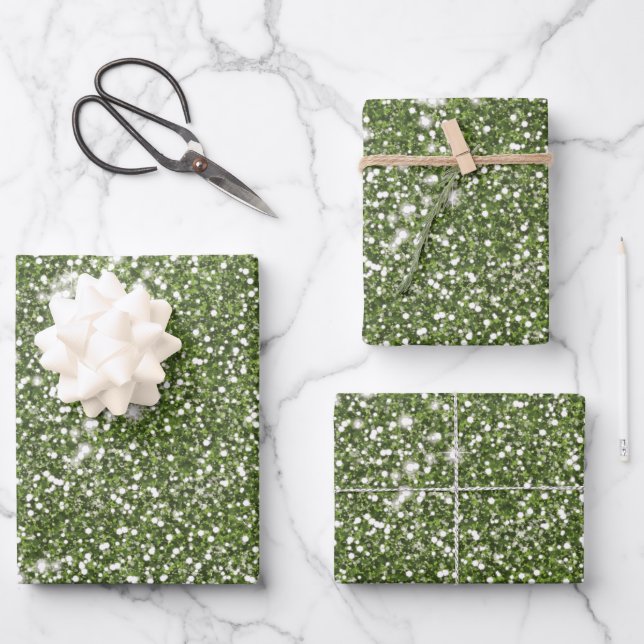 Imitate Grüne Glitzer Textur Look-like Graphic Geschenkpapier Set (Vorderseite)
