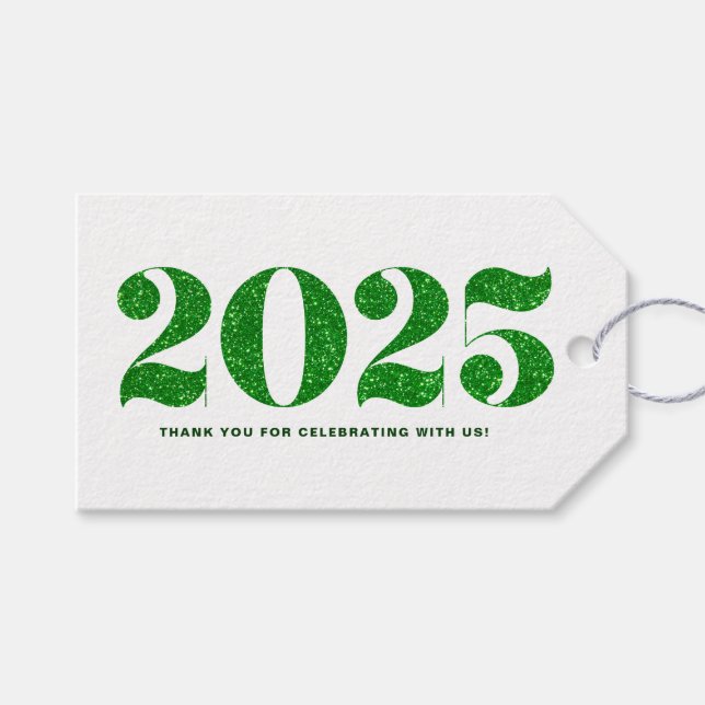 Imitate Grüner Glitzer 2024 Typografie glücklich N Geschenkanhänger (Vorderseite (Horizontal))