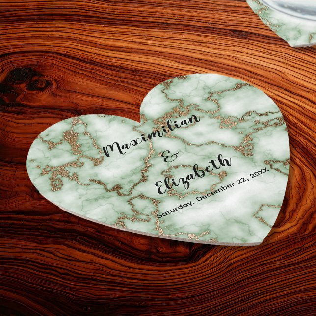 Imitate Grüner Goldmarmor - Elegante Hochzeit Untersetzer (Faux Green Gold Marble - Elegant Wedding Paper Coaster by Leapfroglisics Shop)