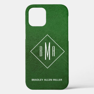 Imitate Grünes Leder Weißes Monogramm Personalisie Case-Mate iPhone Hülle
