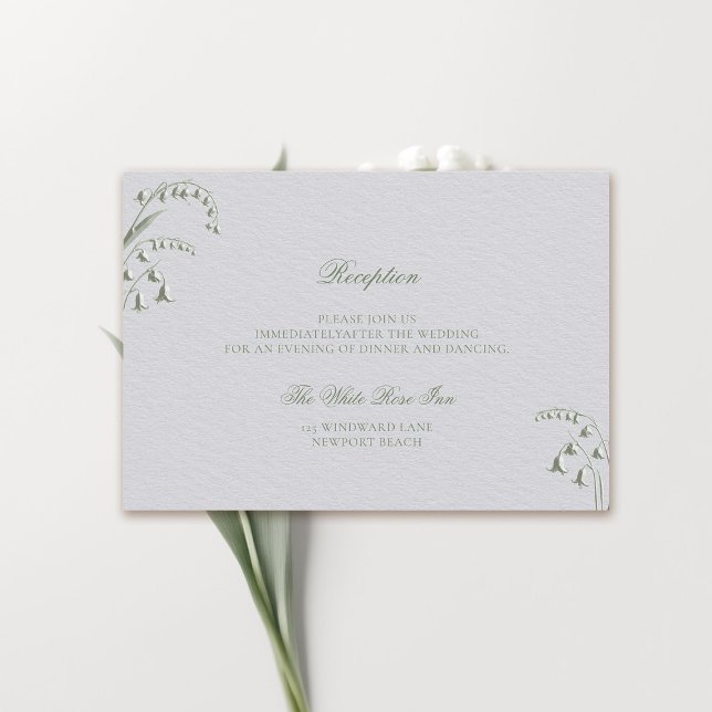 Imitate Hochzeit im Lily Valley Grüner Empfang Begleitkarte (formal wedding reception details card classic traditional faux embossed lily of the valley green)