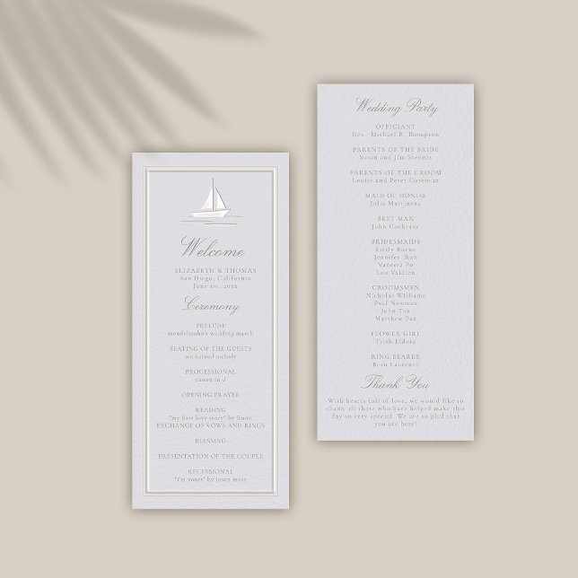 Imitate Hochzeitsfeierprogramm für Küstenschiffe (coastal wedding program ceremony schedule modern classic formal traditional frame faux embossed boat)
