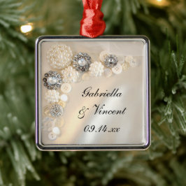 Imitate Hochzeitsknöpfe mit weißer Perle und Diama Silbernes Ornament