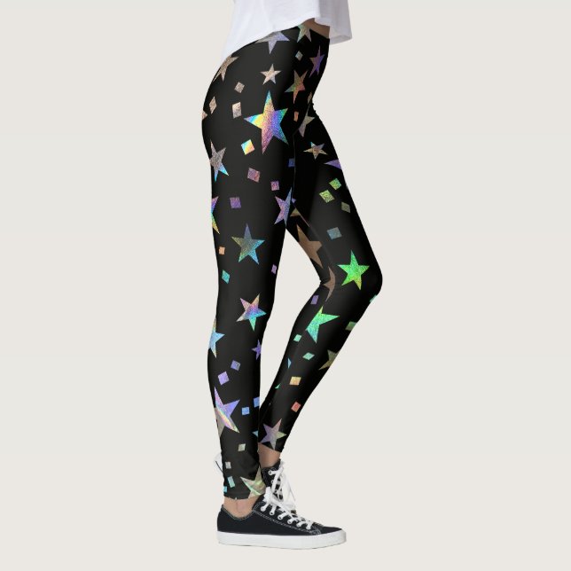 Imitate Holografische Regenbogenstars Muster Schwa Leggings (Rechts)