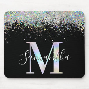 Imitate Holografischer Glitzer Iridescent Monogram Mousepad