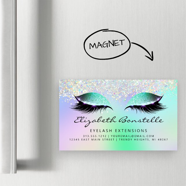 Imitate Holographic Glitzer Eyes Green Lila Magnetische Visitenkarte (Von Creator hochgeladen)