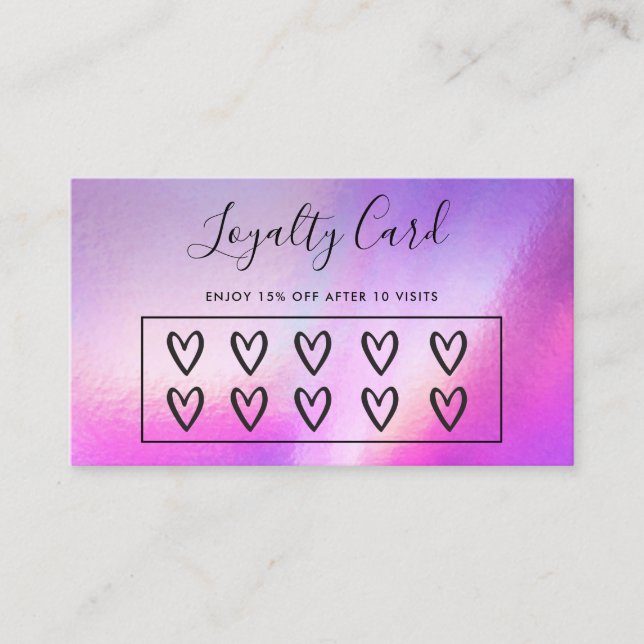 Imitate Holographic Hearts Custom Loyalty Card Visitenkarte (Vorderseite)