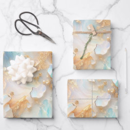 Imitate Holographic Opal Moonstone Gold Butterfly Geschenkpapier Set