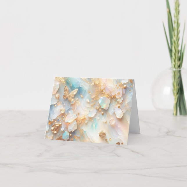 Imitate Holographic Opal Moonstone Gold Butterfly Karte (Vorderseite)