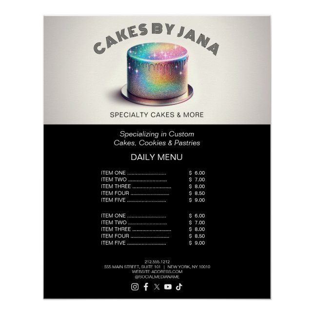 Imitate Holographic Rainbow Glitzer Cake Bäckerei Poster (Vorderseite)
