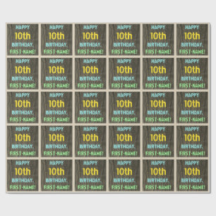 Imitate Holz, gestrichener Text Look, 10. Geburtst Geschenkpapier