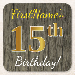 Imitate Holz, Imitate Gold 15. Geburtstag + Indivi Rechteckiger Pappuntersetzer