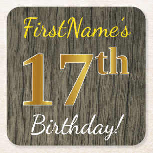 Imitate Holz, Imitate Gold 17. Geburtstag + Indivi Rechteckiger Pappuntersetzer