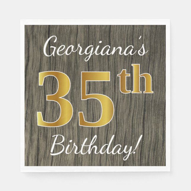 Imitate Holz, Imitate Gold 35. Geburtstag + Indivi Serviette (Vorderseite)