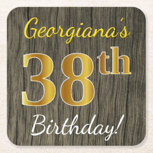 Imitate Holz, Imitate Gold 38. Geburtstag + Indivi Rechteckiger Pappuntersetzer