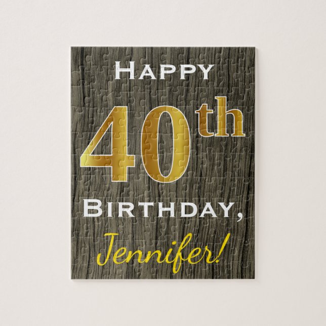 Imitate Holz, Imitate Gold 40. Geburtstag + Indivi Puzzle (Vertikal)