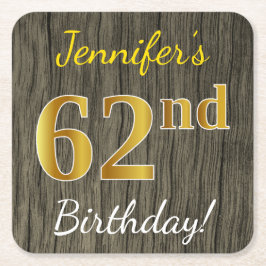 Imitate Holz, Imitate Gold 62. Geburtstag + Indivi Rechteckiger Pappuntersetzer