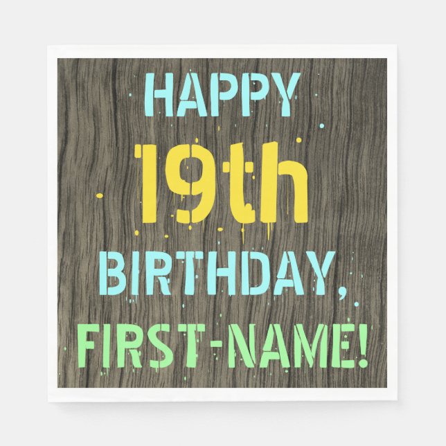Imitate Holz, Textanstrich, 19. Geburtstag + Name Serviette (Vorderseite)