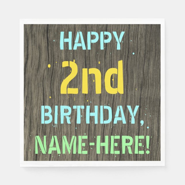 Imitate Holz, Textanstrich, 2. Geburtstag + Name Serviette (Vorderseite)