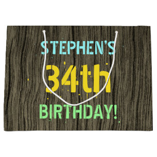 Imitate Holz, Textanstrich, 34. Geburtstag + Name Große Geschenktüte