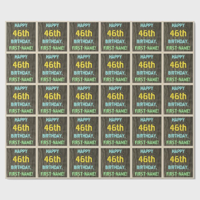 Imitate Holz, Textanstrich, 46. Geburtstag + Name Geschenkpapier (Flach)