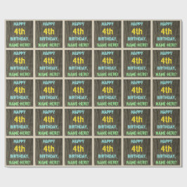 Imitate Holz, Textanstrich, 4. Geburtstag + Name Geschenkpapier