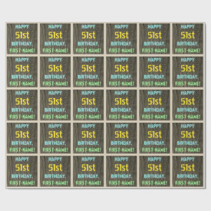 Imitate Holz, Textanstrich, 51. Geburtstag + Name Geschenkpapier