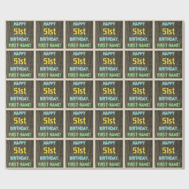Imitate Holz, Textanstrich, 51. Geburtstag + Name Geschenkpapier (Flach)