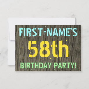 Imitate Holz, Textanstrich, 58. Geburtstag + Name Einladung