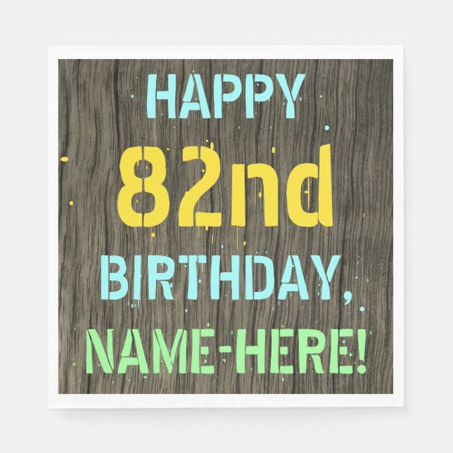 Imitate Holz, Textanstrich, 82. Geburtstag + Name Serviette (Vorderseite)