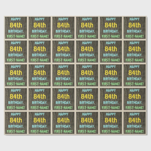 Imitate Holz, Textanstrich, 84. Geburtstag + Name Geschenkpapier (Flach)