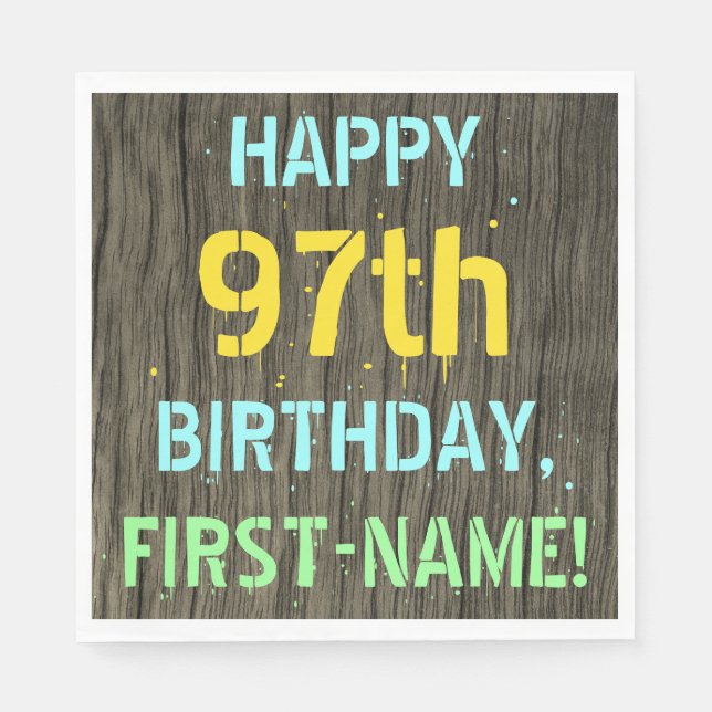 Imitate Holz, Textanstrich, 97. Geburtstag + Name Serviette (Vorderseite)