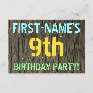 Imitate Holz, Textanstrich, 9. Geburtstag + Name Einladung