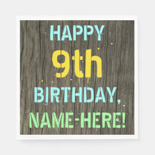 Imitate Holz, Textanstrich, 9. Geburtstag + Name Serviette