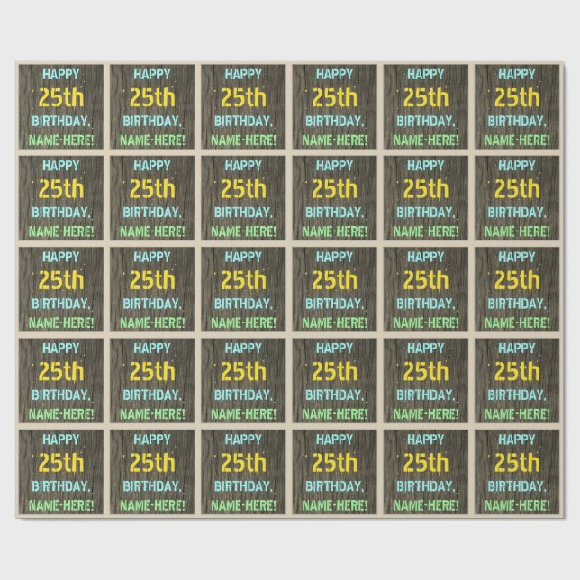 Imitate Holz, Textanzeige gestrichen, 25. Geburtst Geschenkpapier (Flach)
