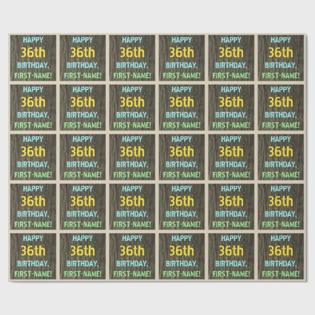 Imitate Holz, Textanzeige gestrichen, 36. Geburtst Geschenkpapier (Flach)