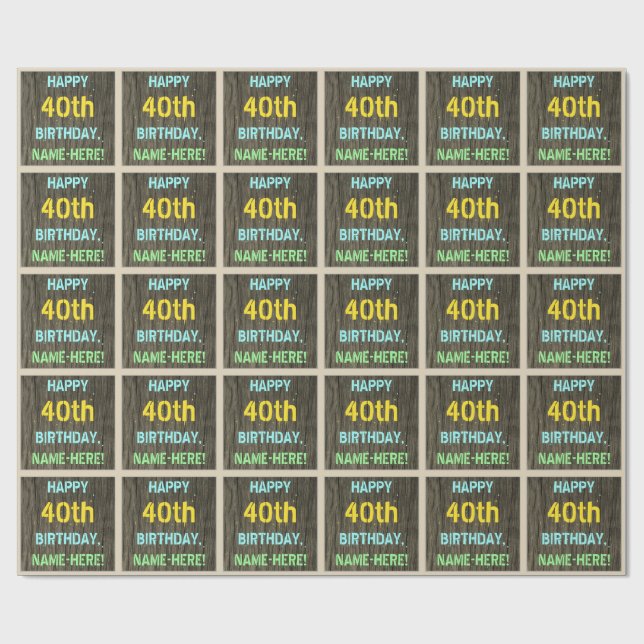 Imitate Holz, Textanzeige gestrichen, 40. Geburtst Geschenkpapier (Flach)